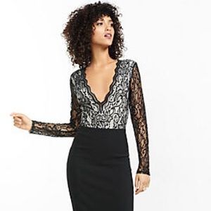 Express Lace Deep V- Neck Bodysuit